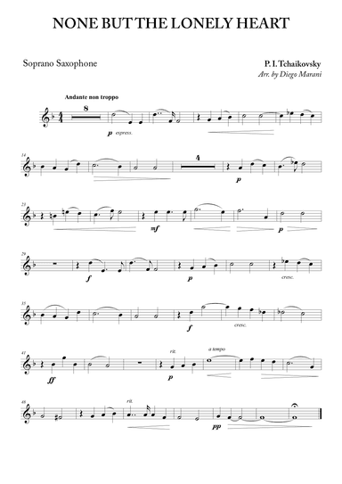 None but the Lonely Heart for Soprano Saxophone and Piano (arr. Diego Marani)