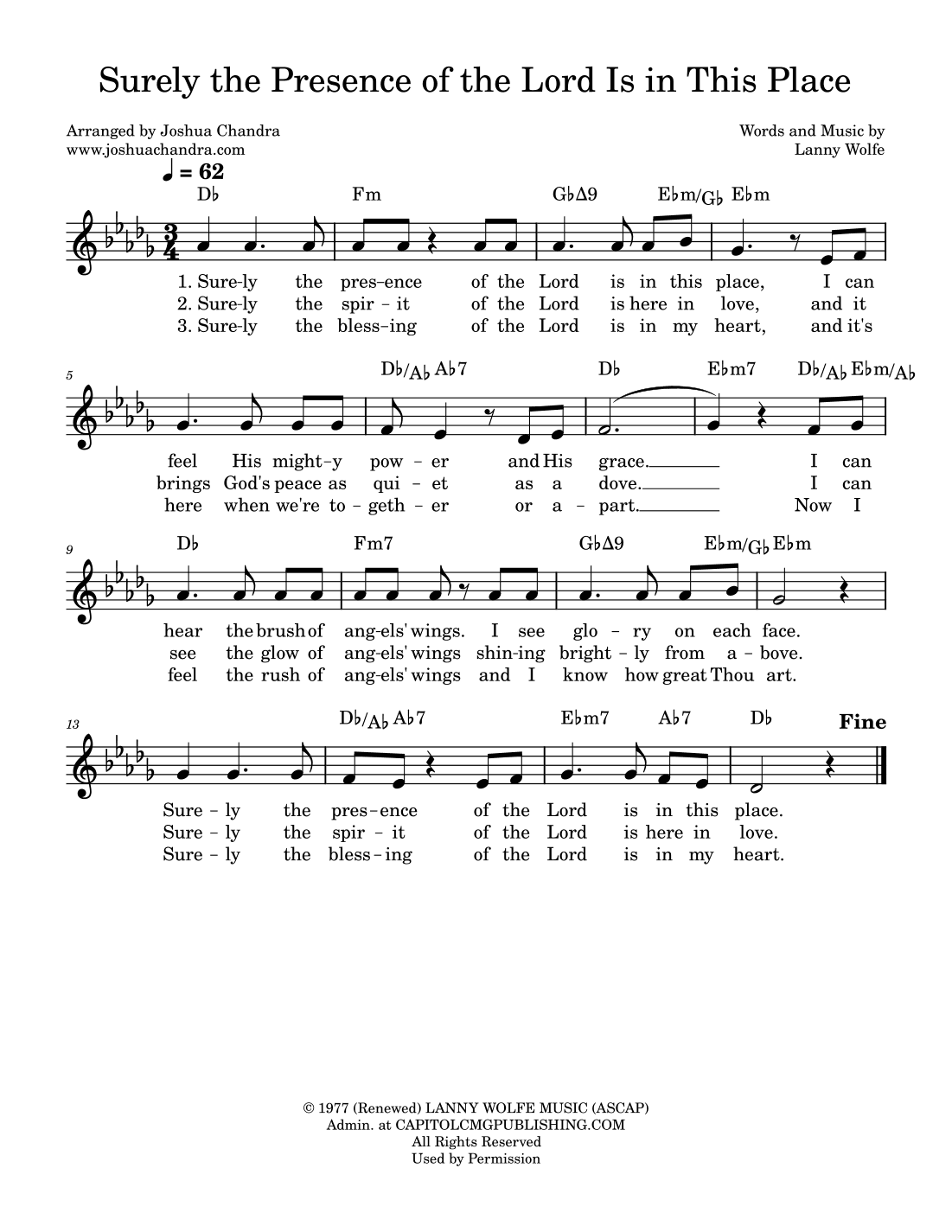 Surely The Presence Of The Lord Is In This Place (arr. Joshua Chandra)