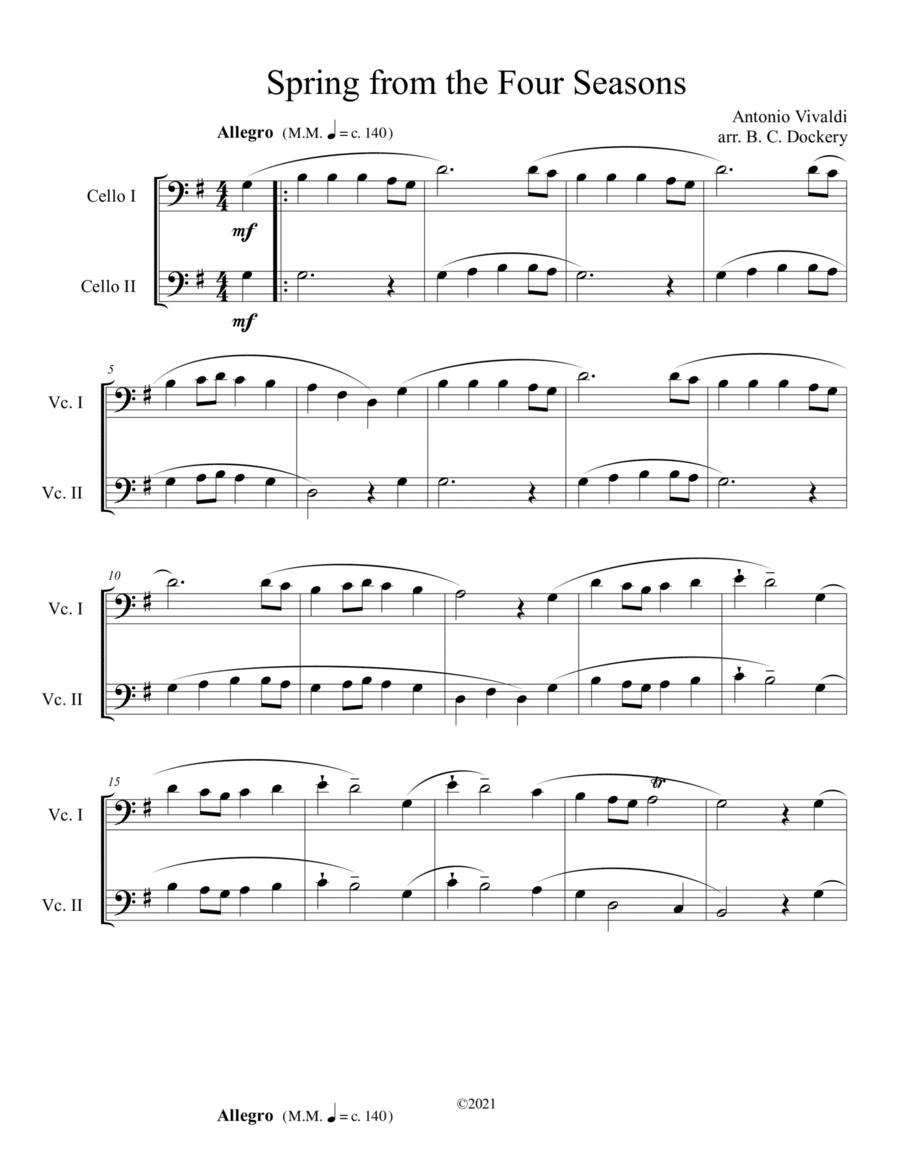Spring from the Four Seasons (Cello Duet) (arr. B. C. Dockery)