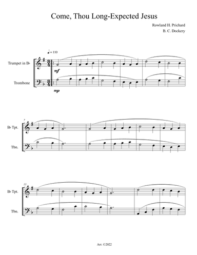Come, Thou Long-Expected Jesus (Trumpet and Trombone Duet) (arr. B. C. Dockery)