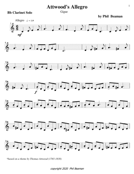 Attwood's Allegro-gigue-Bb clarinet solo
