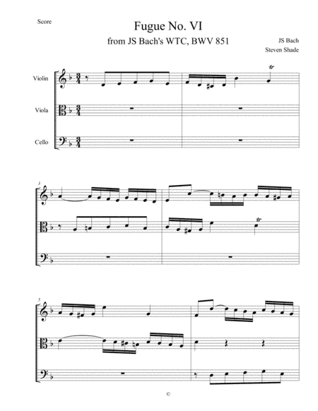 Bach - Fugue No. 6 in D minor, BWV 851 (arr. Steve Shade)