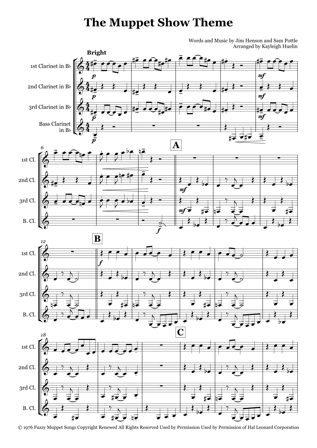 The Muppet Show Theme (arr. Kayleigh Huelin)