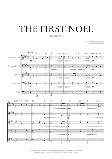 The First Noel (Brass Quintet) - Christmas Carol (arr. Pedro Merendi)