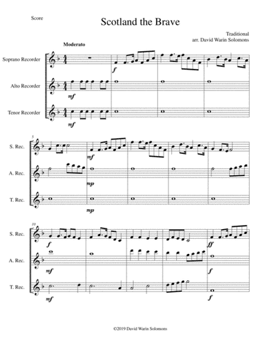 Scotland the brave for recorder trio (soprano, alto, tenor) (arr. David Warin Solomons)