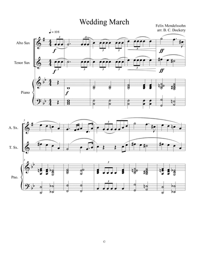 Wedding March (Alto and Tenor Sax Duet) with optional piano accompaniment (arr. B. C. Dockery)