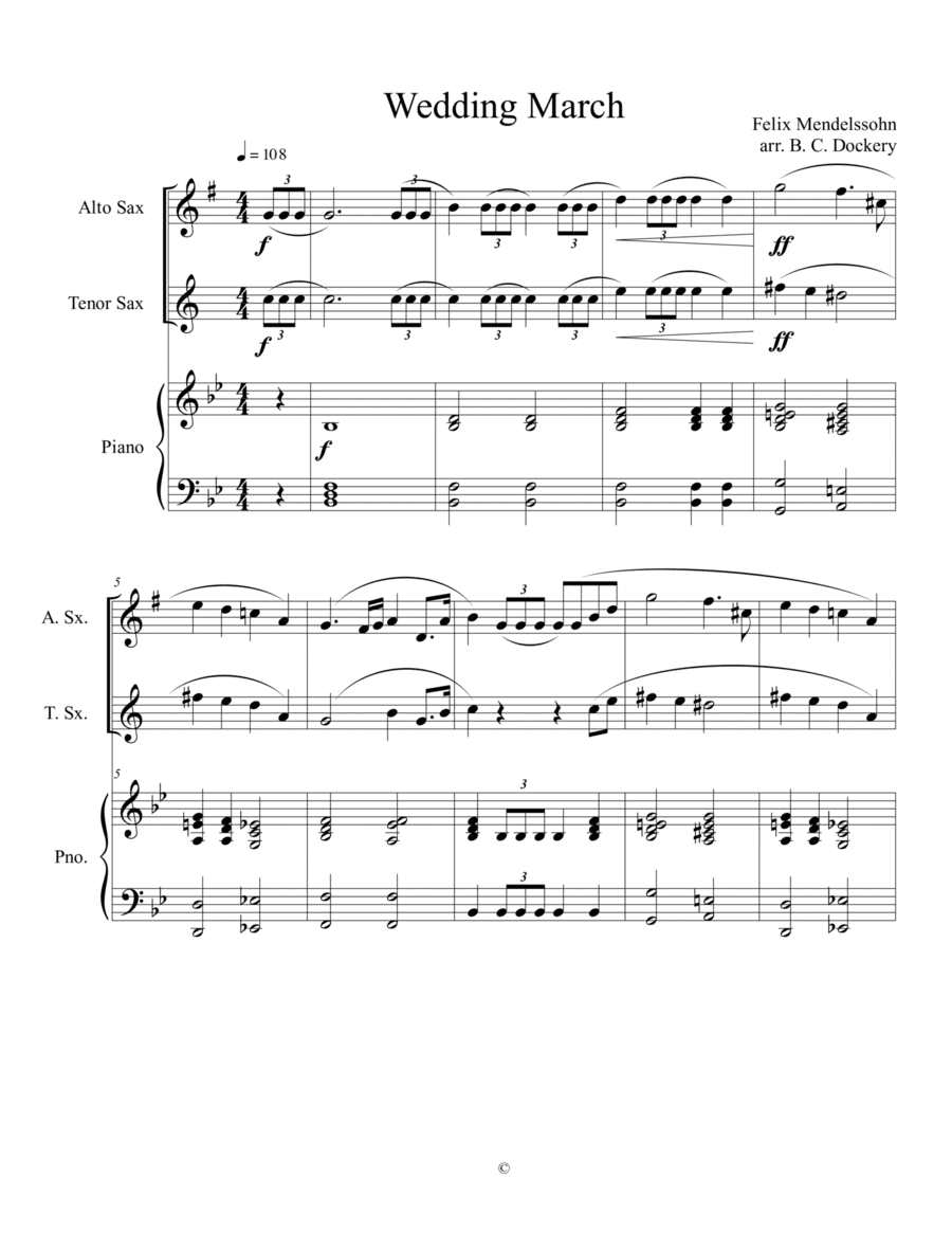 Wedding March (Alto and Tenor Sax Duet) with optional piano accompaniment (arr. B. C. Dockery)