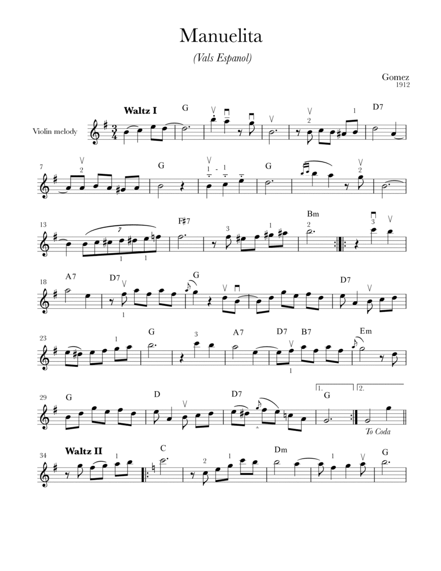 Manuelita (vals espanol) for violin and guitar (arr. Simon Browne)
