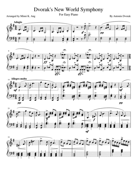 Dvorak's New World Symphony for Easy Piano (arr. Minni K. Ang)
