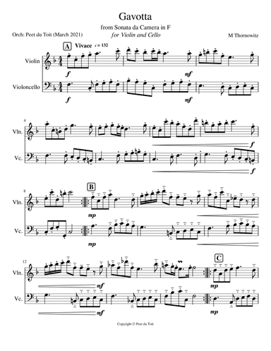 Gavotta from Sonata da Camera in F - Henry Thornowitz (Violin & Cello) (arr. Peet du Toit)