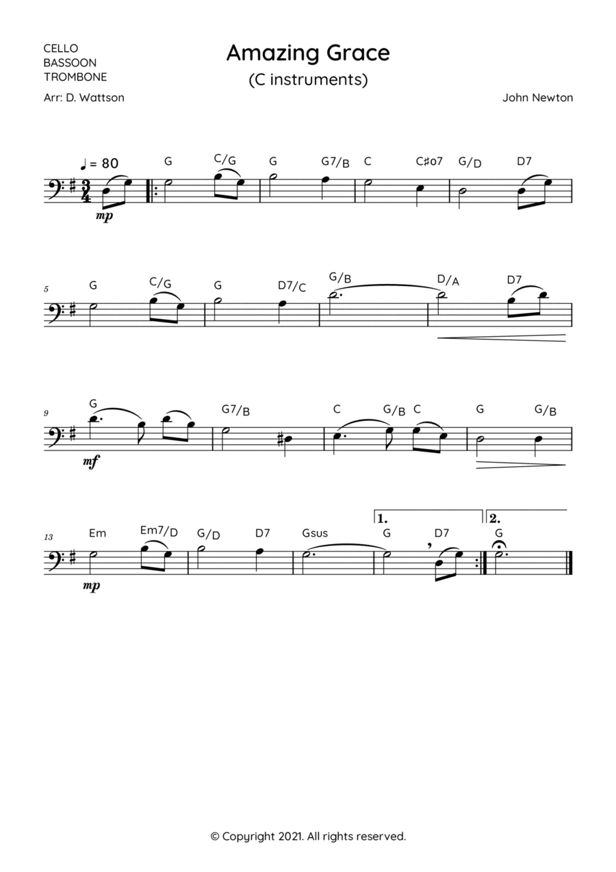 Amazing Grace Trombone (arr. Douglas Wattson)
