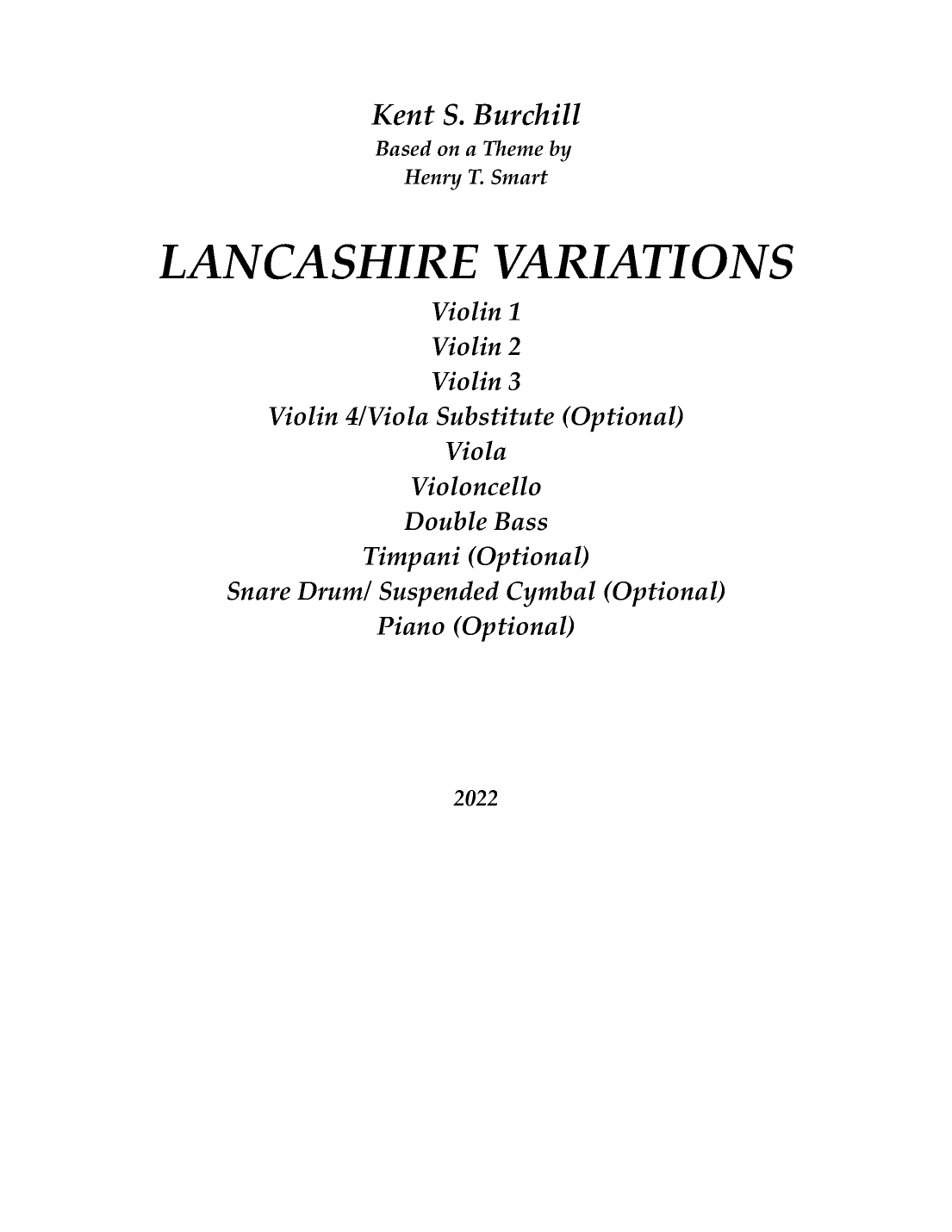 LANCASHIRE VARIATIONS for String Orchestra (arr. Kent S. Burchill)