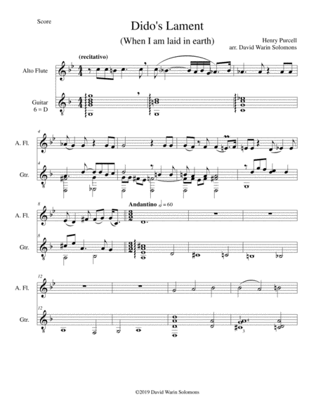 Dido's Lament - When I am laid in earth - arranged for alto flute and guitar (arr. David Warin Solomons)