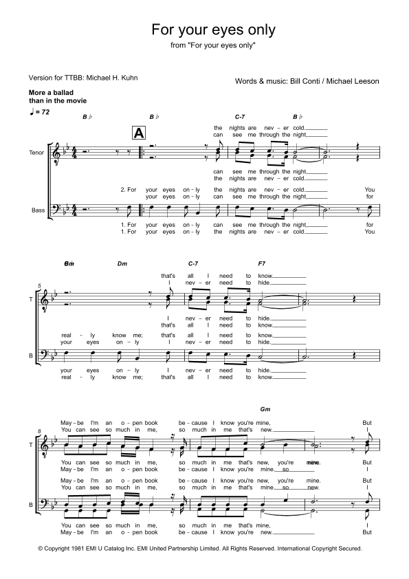 For Your Eyes Only (arr. Michael H. Kuhn)