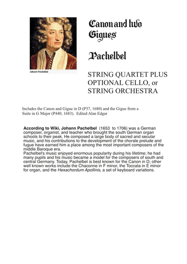 CANON IN D AND TWO GIGUES for String quartet (arr. Alan Edgar)