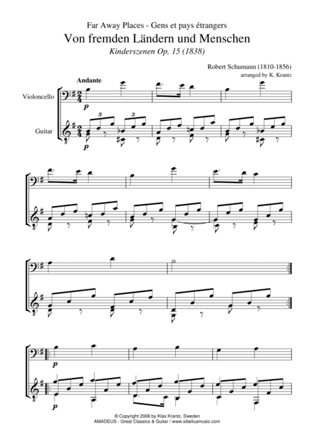 Von fremden Landern / Far Away Places for cello and guitar (arr. Amadeus Music)