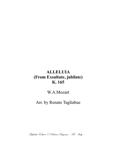 ALLELUIA - (From Exsultate, Jubilate) K 165 Arr. for String Quartet and Piano (Soprano lyrics ad lib (arr. Renato Tagliabue)