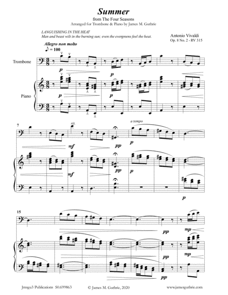 Vivaldi: Summer from the Four Seasons for Trombone & Piano (arr. James M. Guthrie, ASCAP)