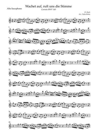 Wachet Auf BWV 140 (J.S. Bach) for Alto Saxophone Solo (arr. Fabio Britto)