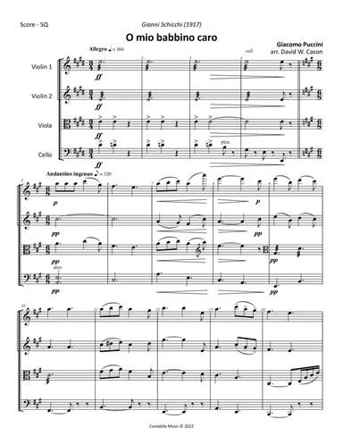 O mio babbino caro from "Gianni Schichhi" (Puccini) STRING QUARTET (arr. David W. Cason)