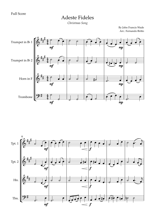 Adeste Fideles (Christmas Song) for Brass Quartet (arr. Fernando Britto)