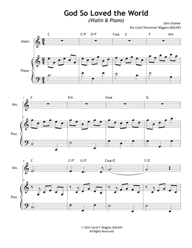God So Loved the World (Violin & Piano) (arr. Carol Troutman Wiggins)
