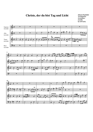 Christe, der du bist Tag und Licht (arrangement for 4 recorders) (arr. Gil Garty)