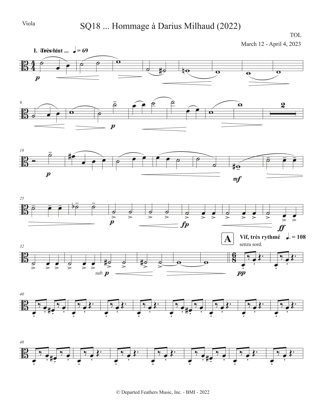 SQ18 ... Hommage à Darius Milhaud (2023) Viola part