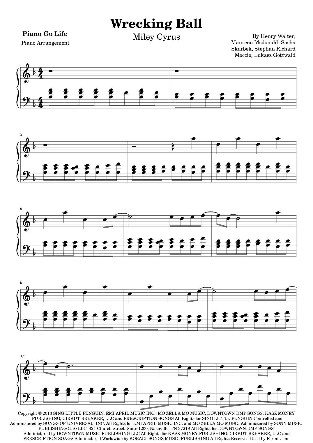 Wrecking Ball (arr. Piano Go Life)