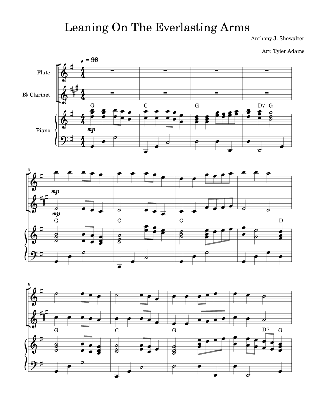 Leaning On The Everlasting Arms (Flute and Clarinet Duet with Piano) (arr. Tyler Adams)