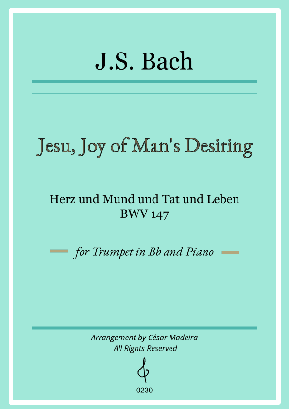Jesu, Joy of Man's Desiring - Bb Trumpet and Piano (Full Score and Parts) (arr. César Madeira)
