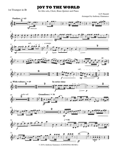Joy to the World (alto solo, choir, piano, brass quintet) - 1st Bb TRUMPET PART (arr. Anthony Giamanco)