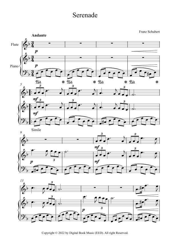 Serenade - Franz Schubert (Flute + Piano) (arr. Digital Book Music)