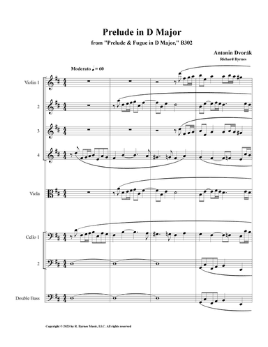 Dvorák, Prelude in D Major, B302 (String Orchestra) (arr. Richard Byrnes)
