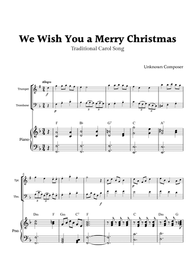 We Wish you a Merry Christmas for Trumpet and Trombone Duet with Piano (arr. Rika K.)