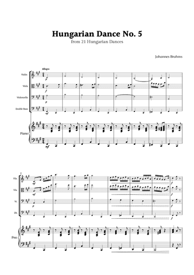 Hungarian Dance No. 5 by Brahms for String Ensemble Quartet and Piano (arr. Rika K.)