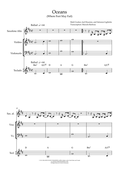 Oceans (where Feet May Fail) - Score Only (arr. Transcription: Marcelo Barbosa)
