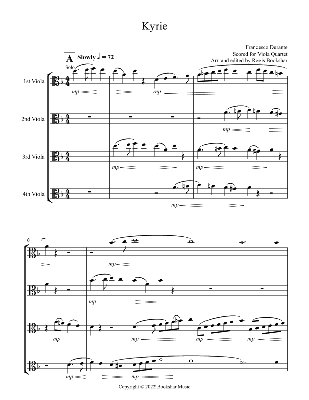 Kyrie (Durante) (Viola Quartet) (arr. Regis Bookshar)