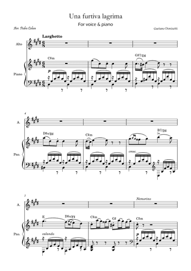 Una Furtiva Lagrima (For contralto in C#m) (arr. Pedro Cohen)