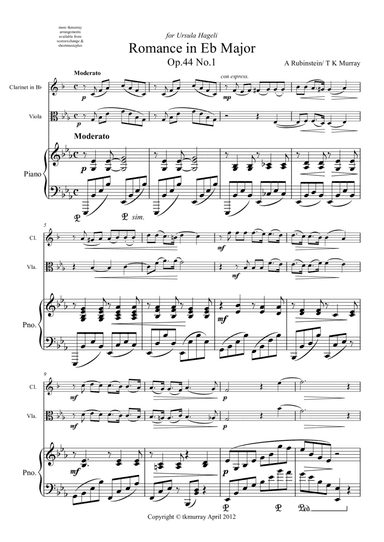 Rubinstein - Romance Op44 No1 - Clarinet, Viola & Piano (arr. Tim TK Murray)