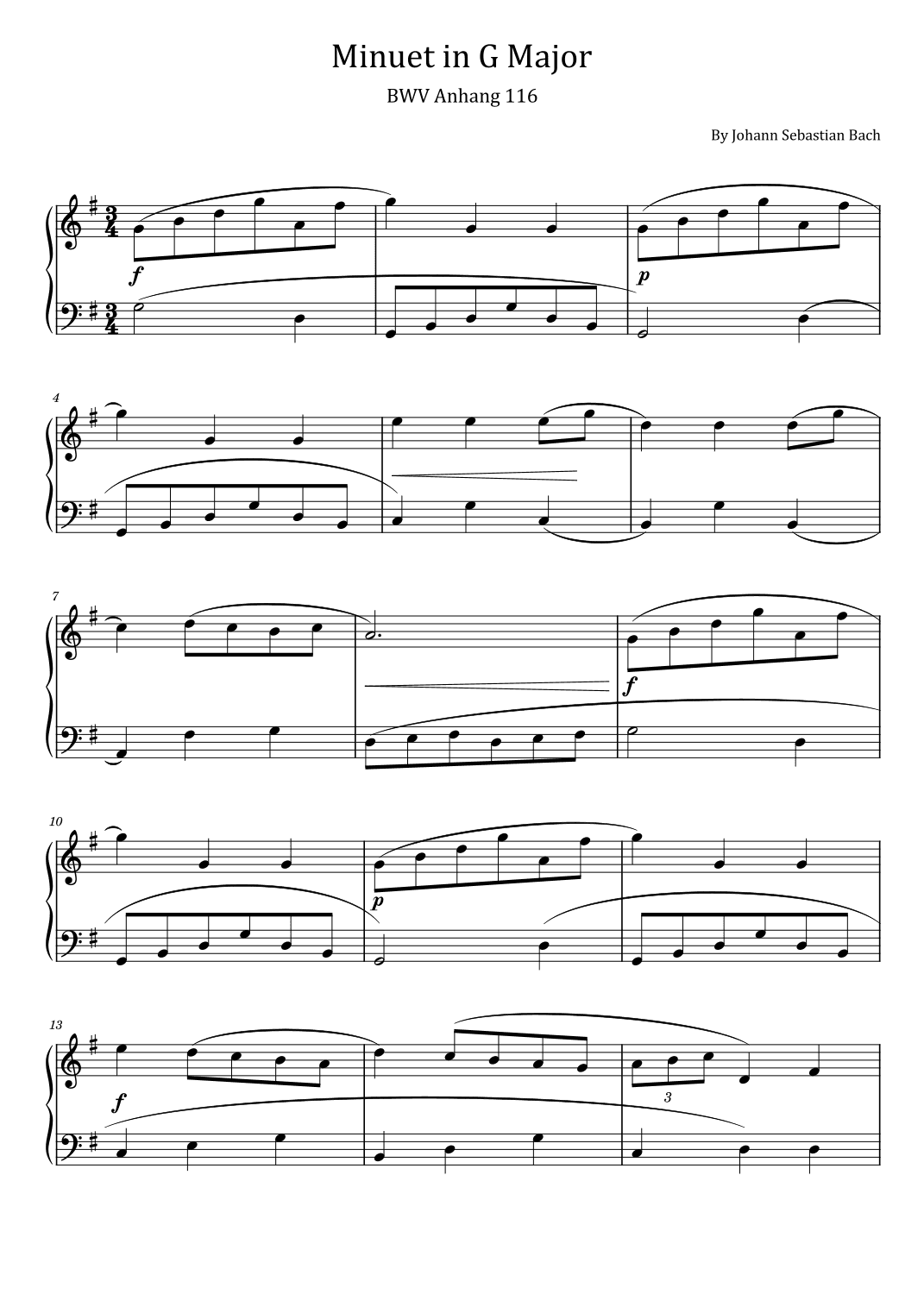 Bach - Minuet in G Major - BWV Anh. 116 - For Easy Piano (arr. poon)