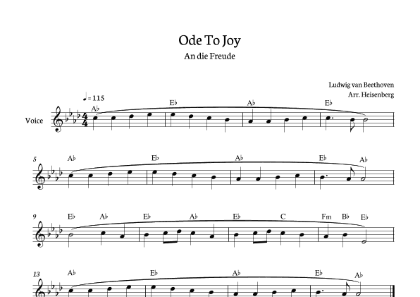 Beethoven - Ode To Joy for voice with chords in Ab (Lyrics in English) (arr. Heisenberg)