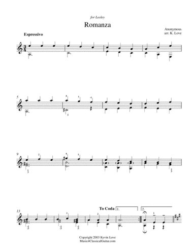 Romanza (Spanish Romance) - Simplified (arr. Kevin Love)