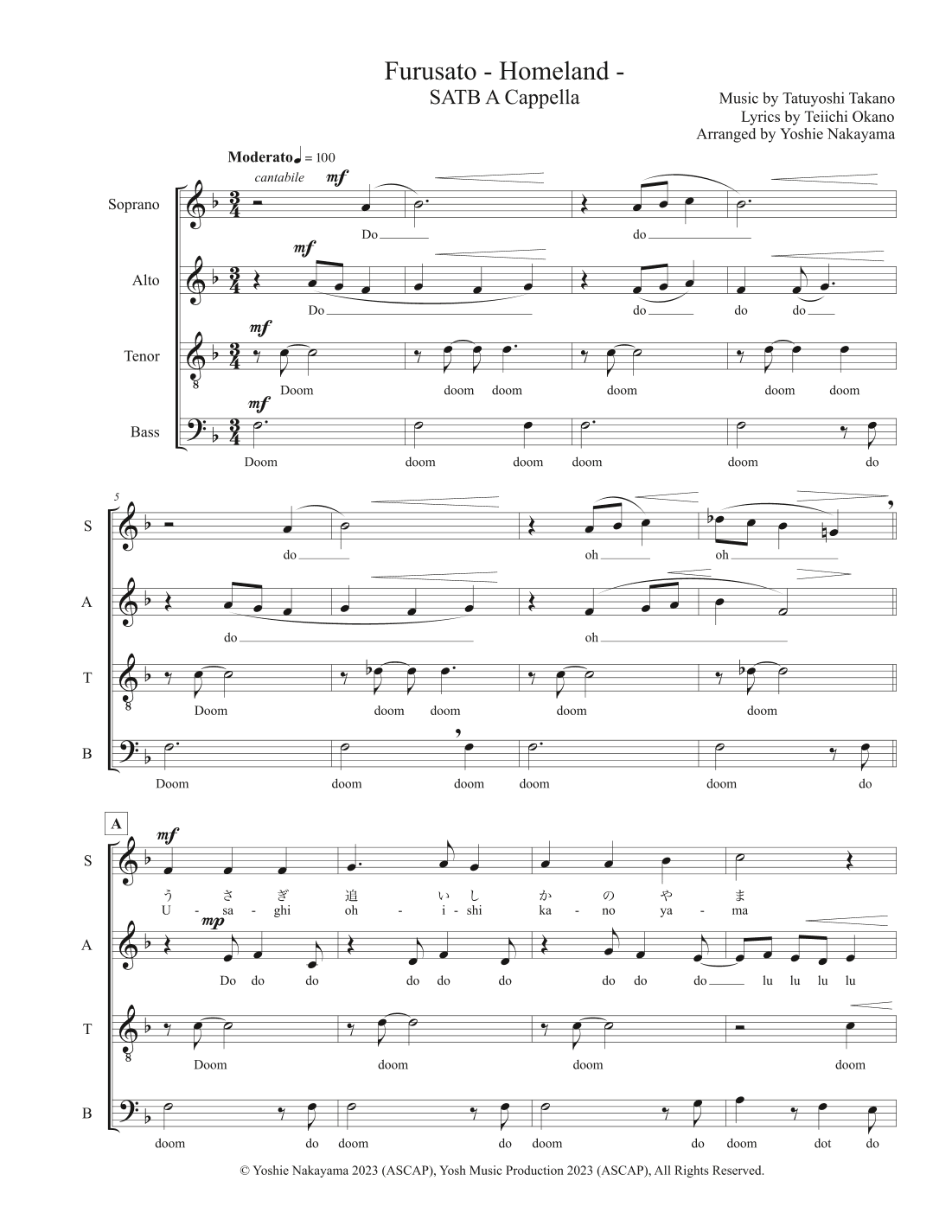 Furusato - Homeland - SATB Acappella (arr. Yoshie Nakayama)