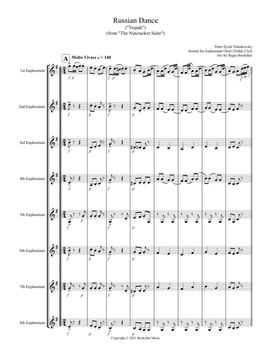 Russian Dance ("Trepak") (from "The Nutcracker Suite") (F) (Euphonium Octet - Treble Clef) (arr. Regis Bookshar)