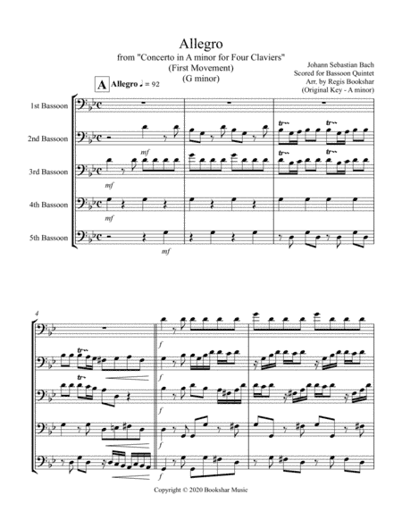 Allegro (from "Concerto for Four Claviers") (G min) (Bassoon Quintet) (arr. Regis Bookshar)