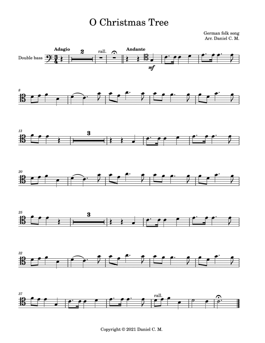 O Christmas Tree for double bass and piano (easy) (arr. Daniel C. M.)