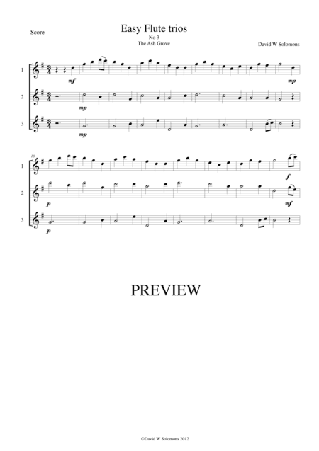 The Ash Grove (Llwyn Onn) for flute trio (arr. David Warin Solomons)