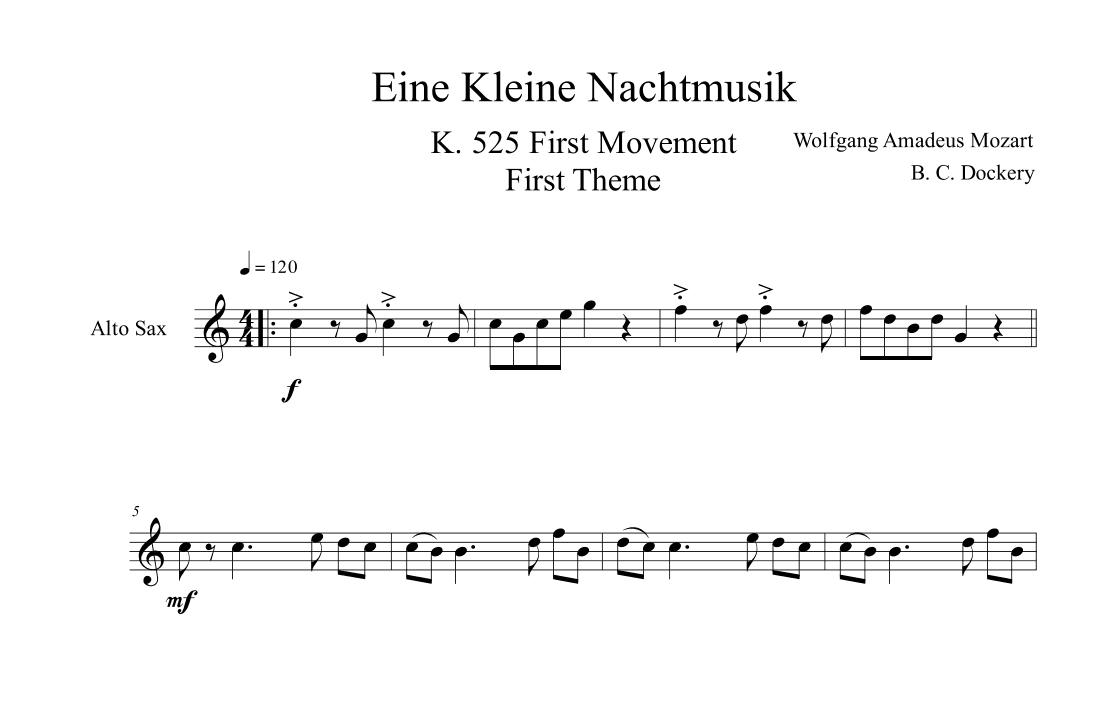 Eine Kleine Nachtmusik (A Little Night Music) for Alto Sax Solo (arr. B. C. Dockery)
