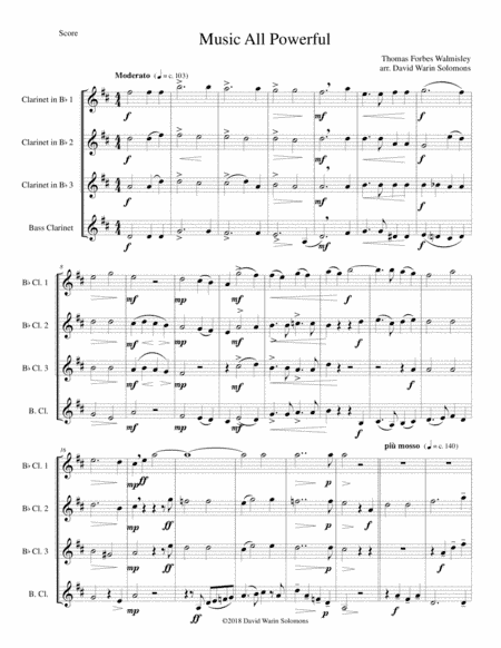 Music all powerful for clarinet quartet (or 4 clarinets) (arr. David Warin Solomons)